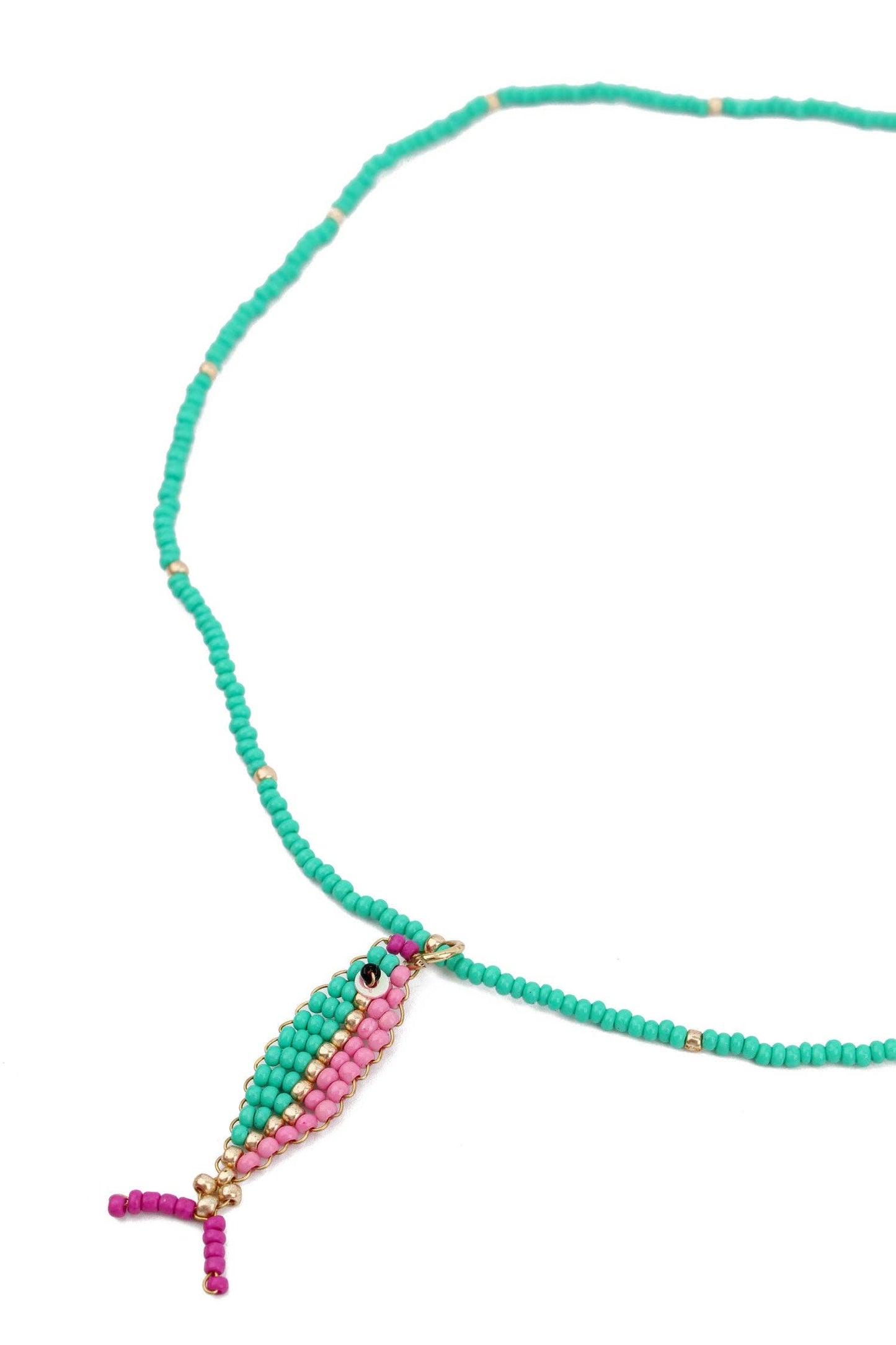 Green Beaded Fish Necklace