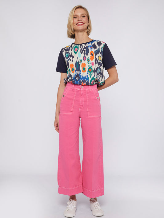 Coral Trousers with Contrast Stitching