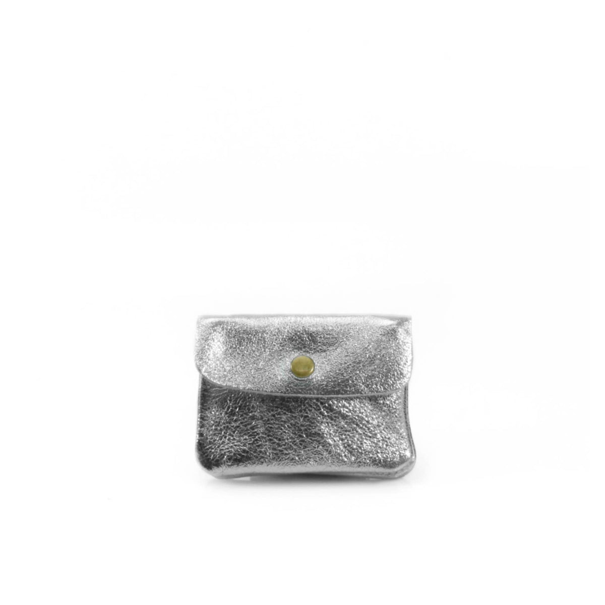 Italian Leather Coin Purse Silver Metallic