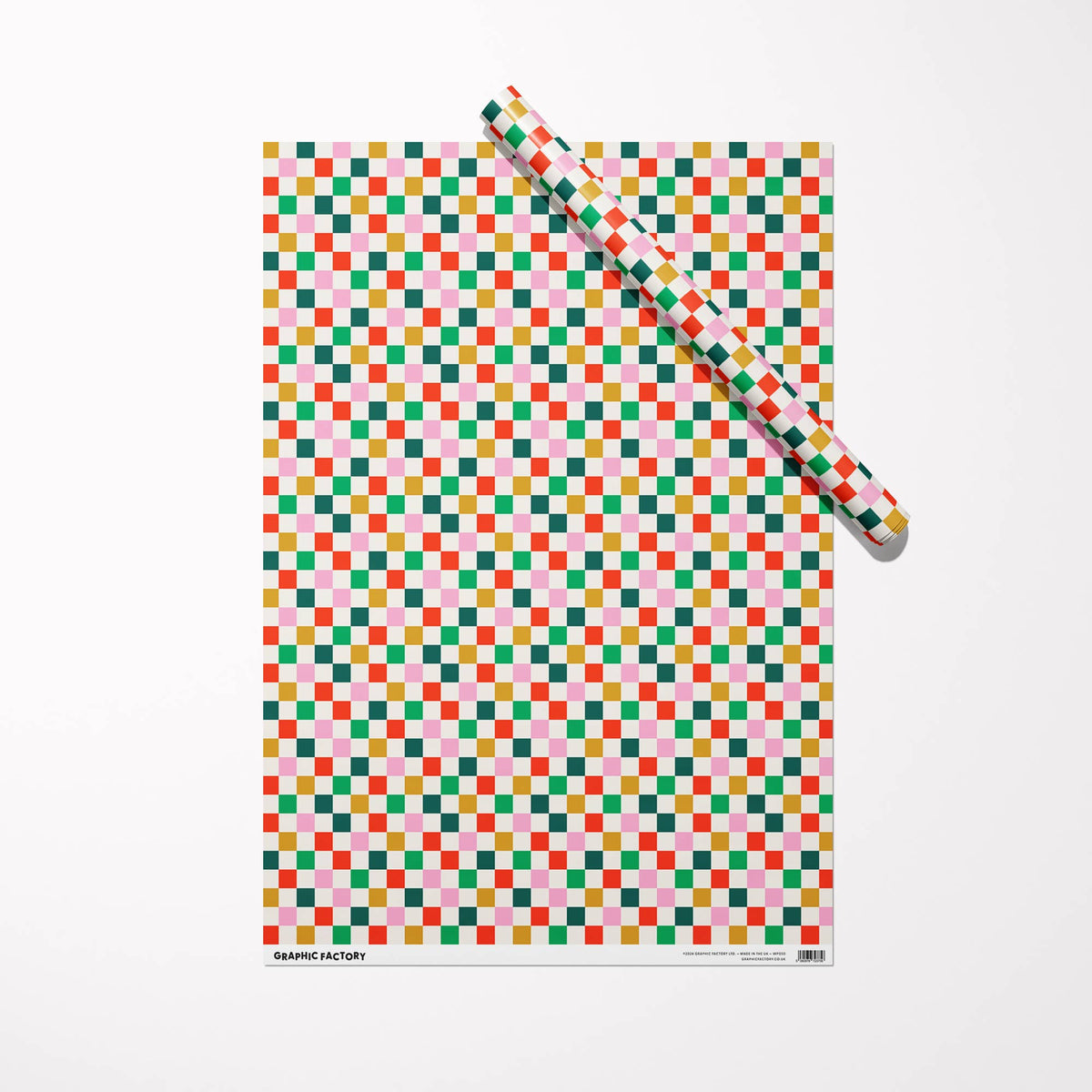 Green/Red/Orange Checkered Gift Wrap Wrapping Paper