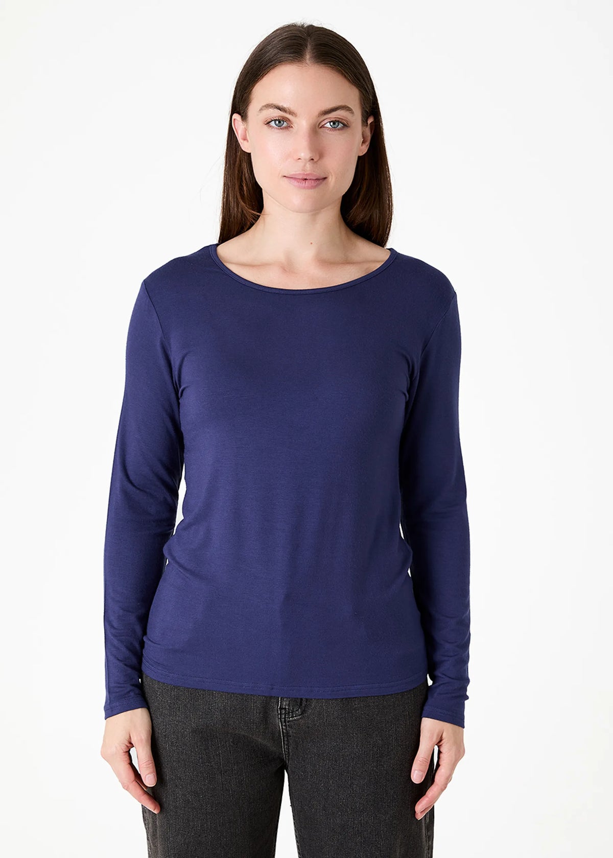 Navy Long Sleeve Scoop Neck Top