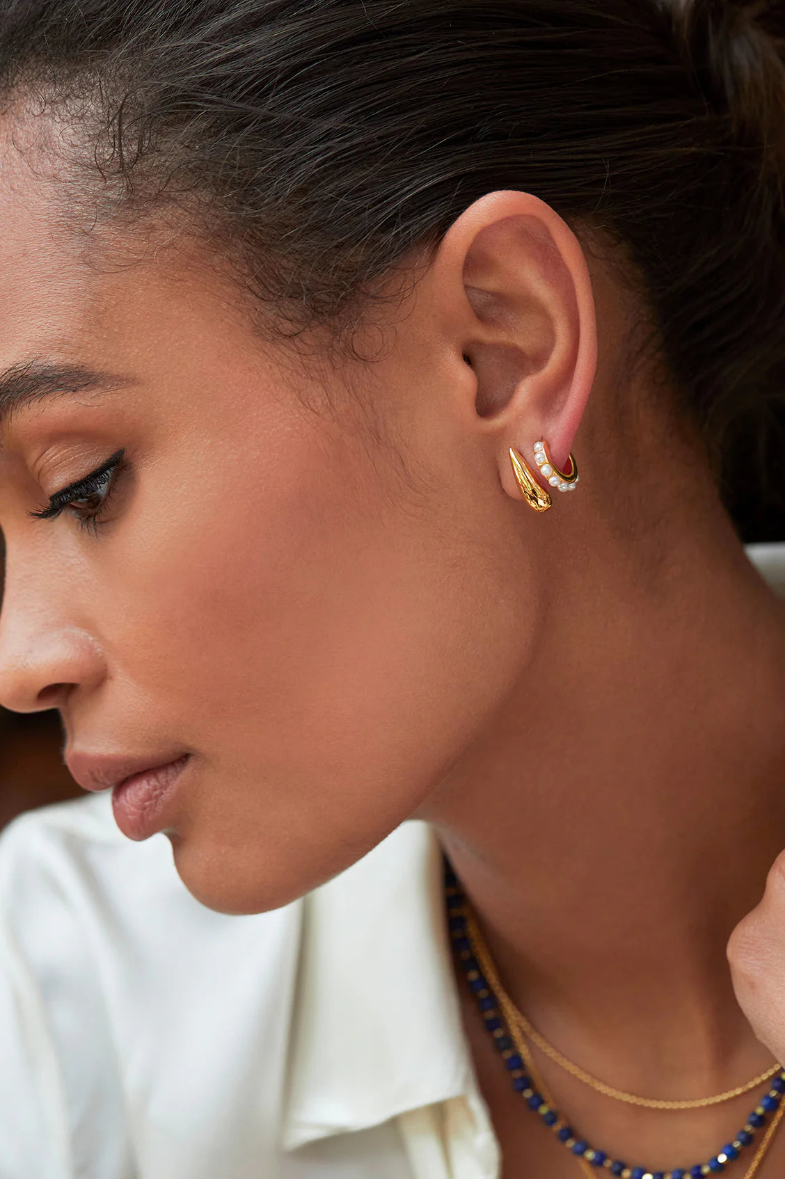 Drop & Pearl Hoop Earrings