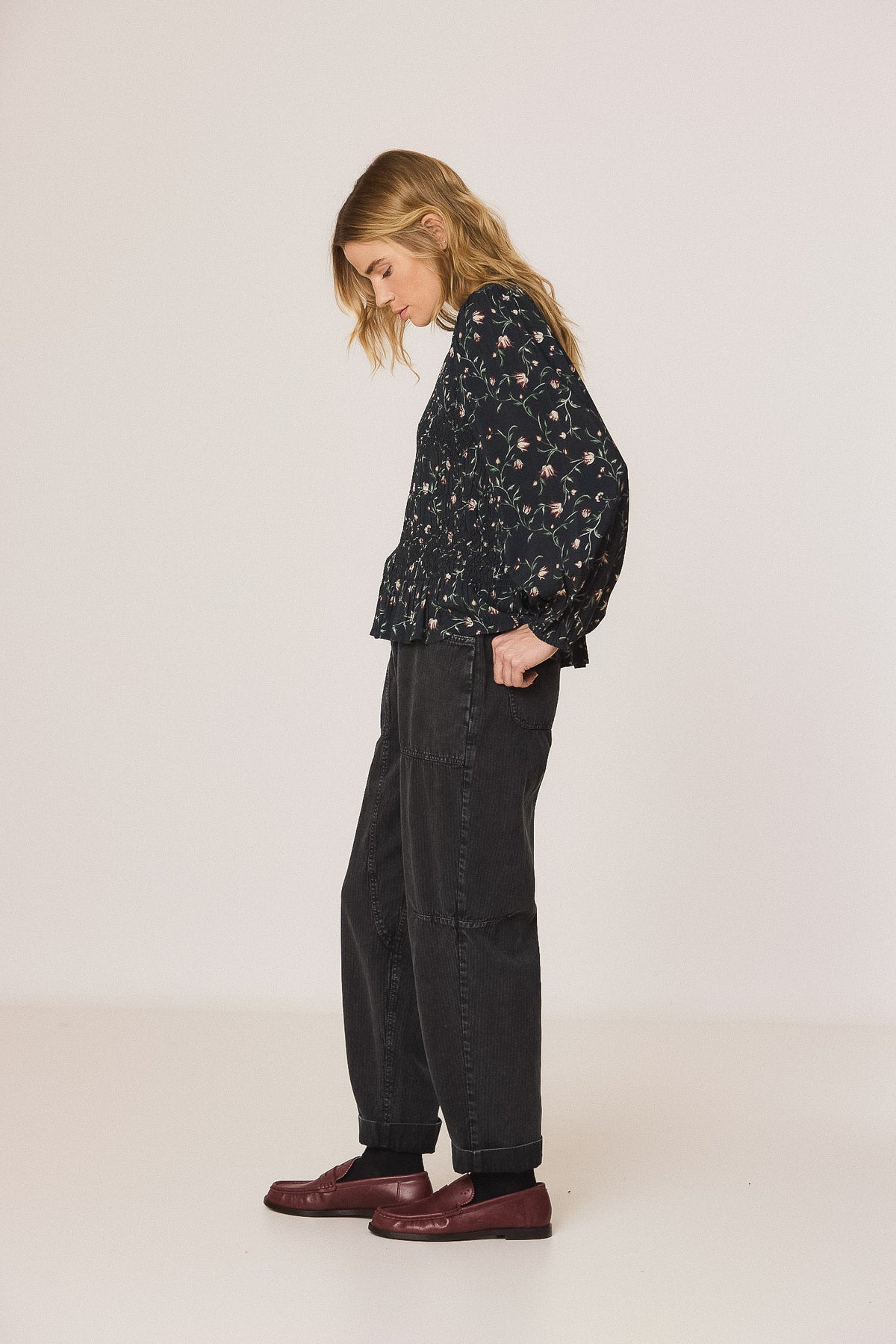 Indi & Cold Navy Floral Smock Blouse