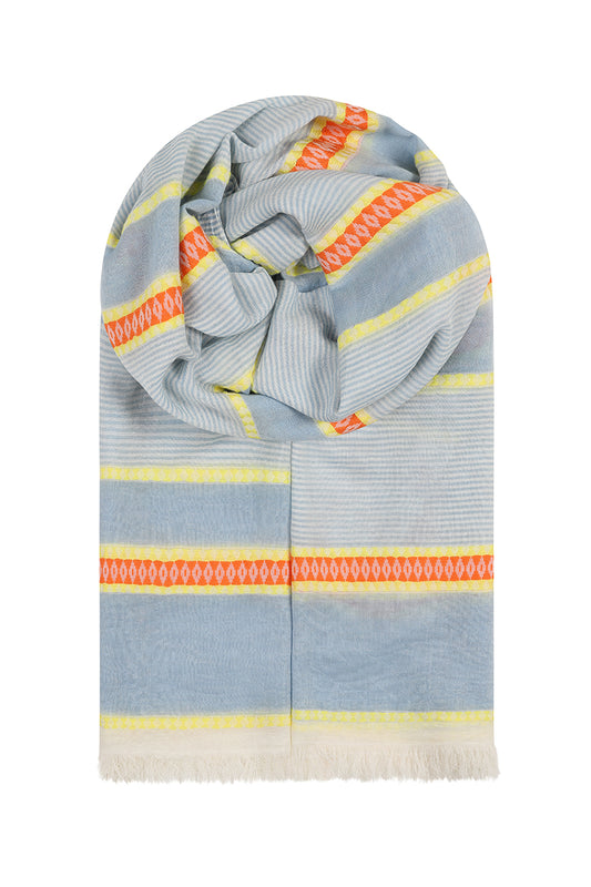 Blue, yellow and orange lightweight summer scarf