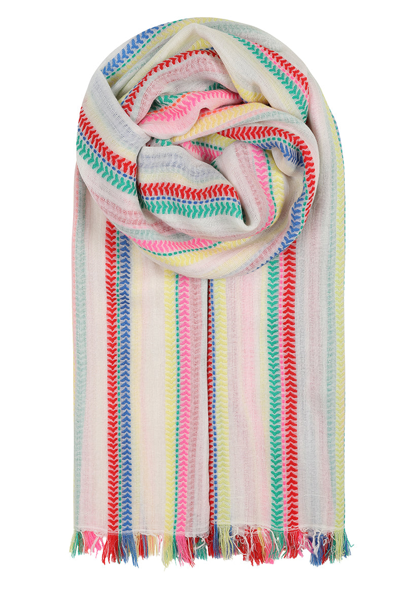White summer scarf with rainbow stripes