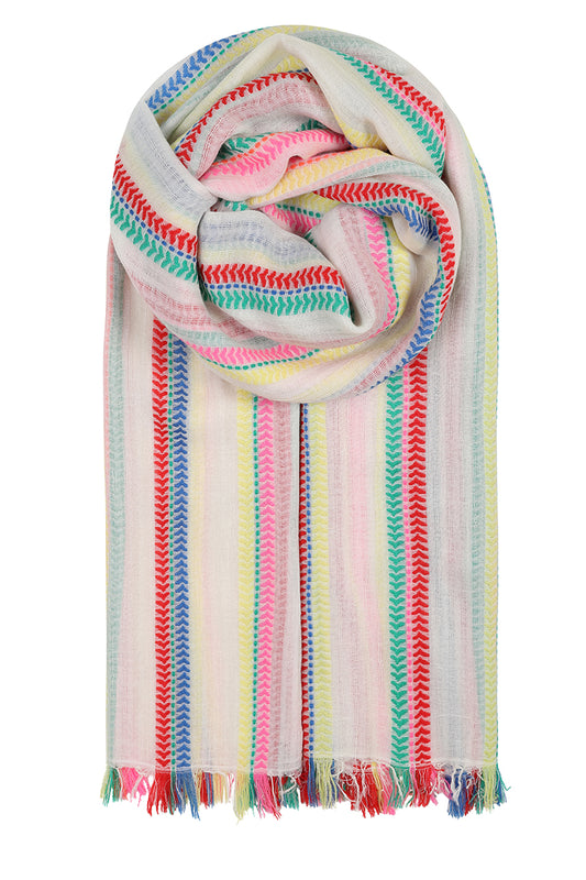 White summer scarf with rainbow stripes