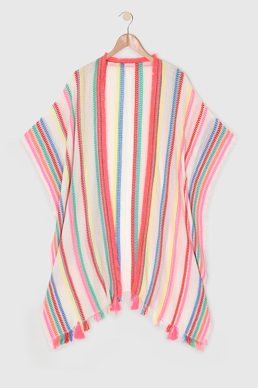 White kaftan with rainbow stripes and neon trim