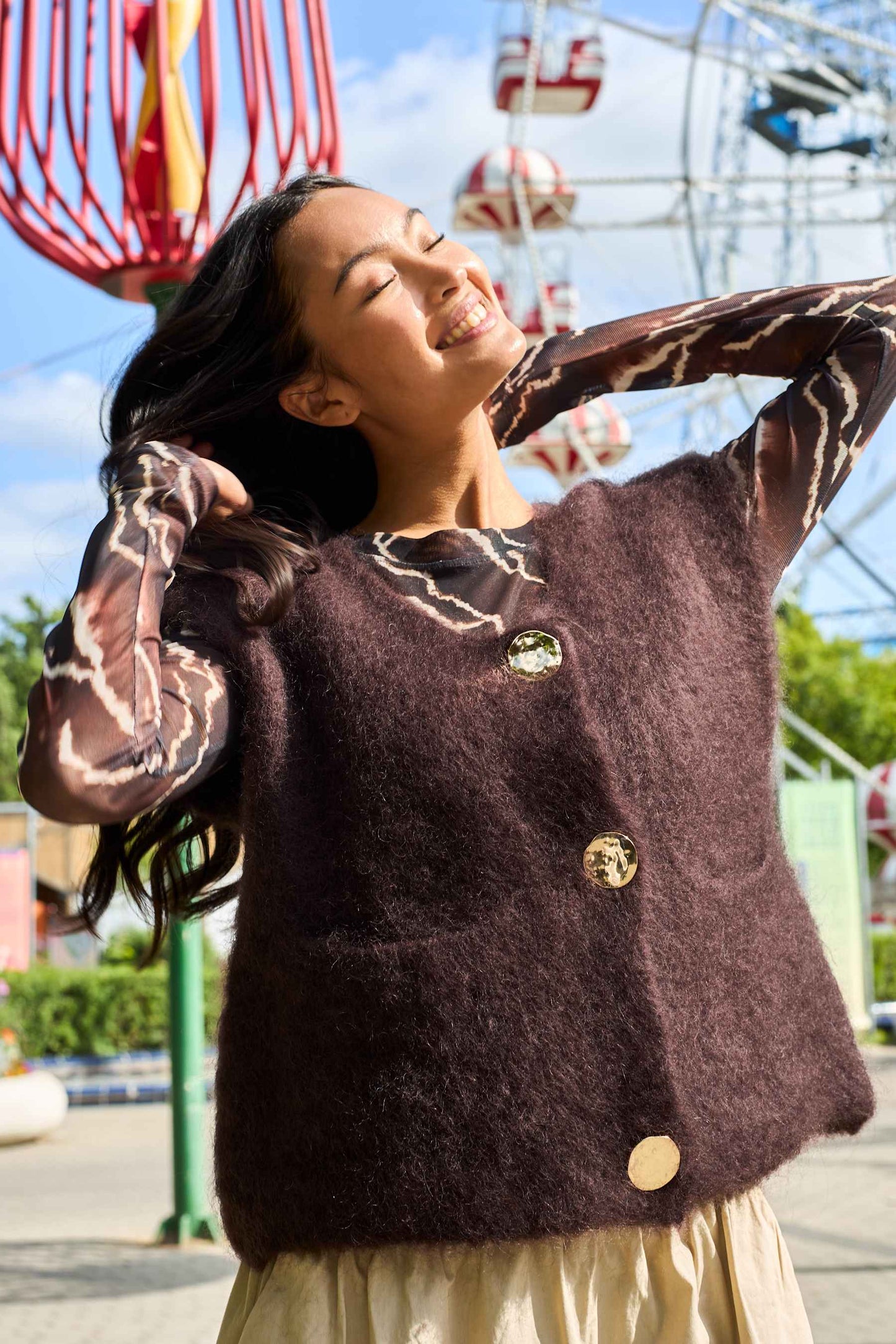 Chocolate Knitted Button Vest