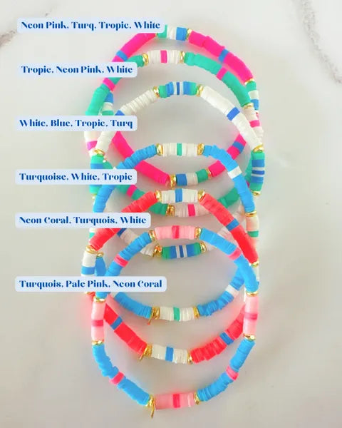 Salcombe Bracelet - Neon Coral/White/Blue
