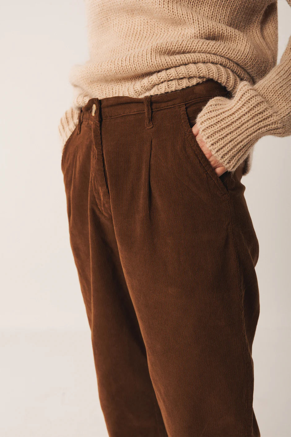 Needle Cord Trousers in Brown