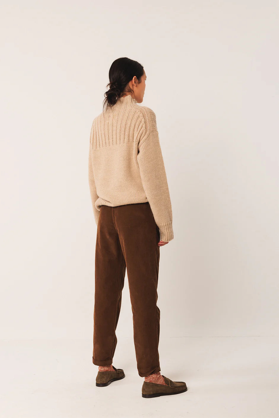 Needle Cord Trousers in Brown