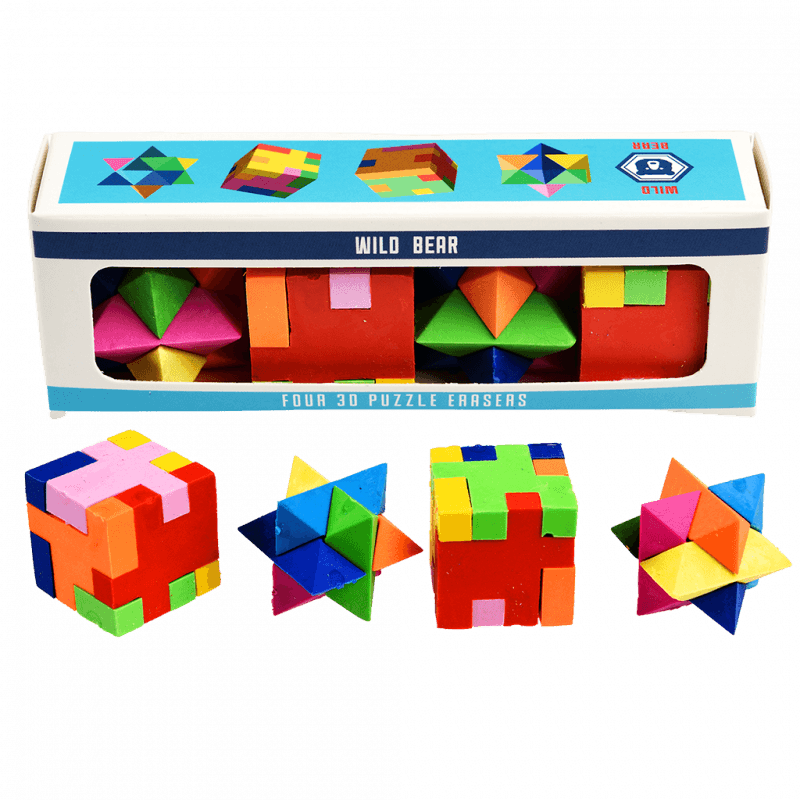 Pack of 4 different shaped 3D puzzle erasers