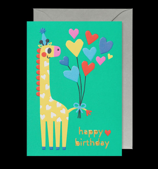 Happy Birthday Giraffe with Balloons