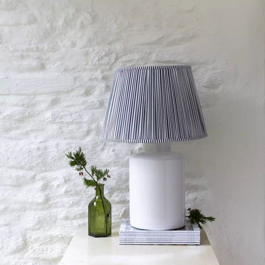 Ceramic Table Lamp with Blue Stripe Shade