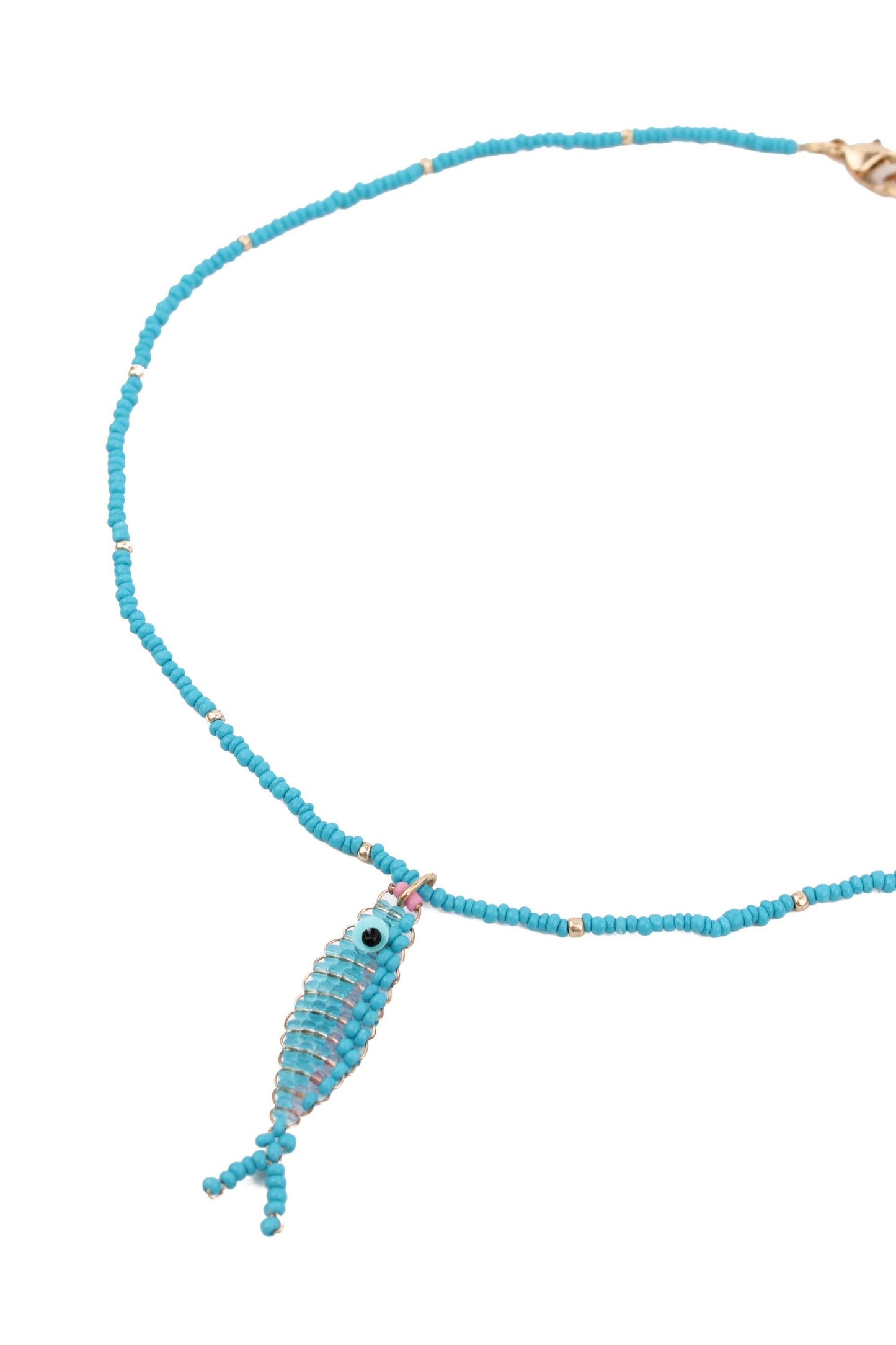 Blue Beaded Fish Necklace