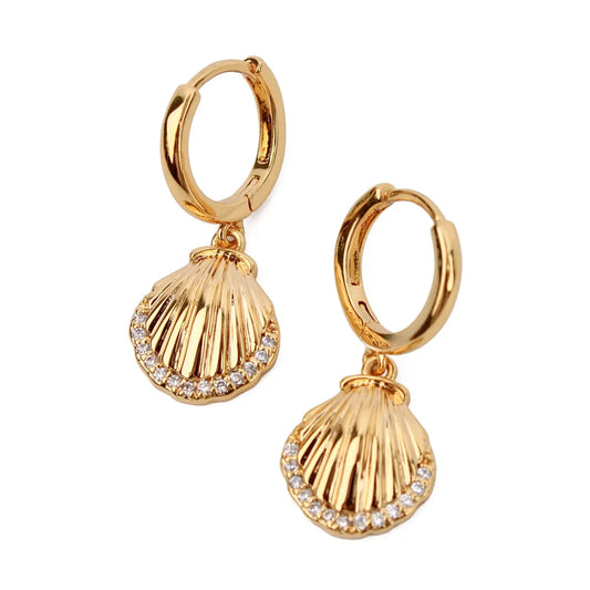 Gold Shell Huggie Hoops