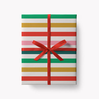 Green/Red/Pink/Ochre Stripes Wrapping Paper