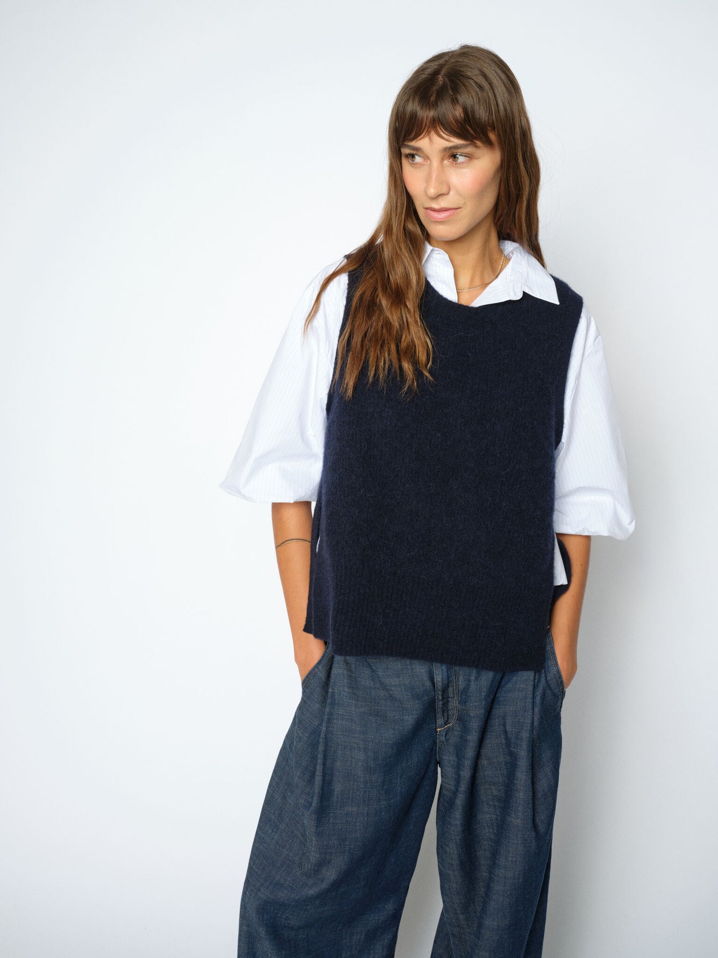 Thora Tie Knit Sleeveless Jumper in Navy