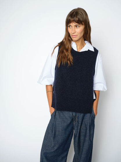 Thora Tie Knit Sleeveless Jumper in Navy