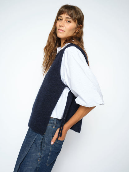 Thora Tie Knit Sleeveless Jumper in Navy