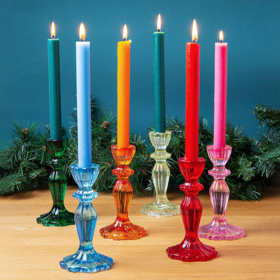 Dark Green Glass Candlestick Holder | Dinner Party Decor |