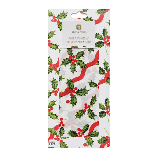 Holly Christmas Tissue - 4 sheets
