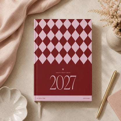2027 Diary Burgundy Checkerboard