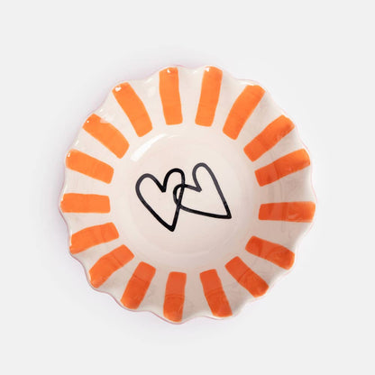 Coral Inside Stripe/Layered Hearts Frilly Bowl