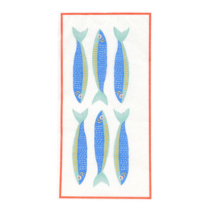 Sardine Fish Long Lunch Paper Napkins - 16 Pack | Summer Dinner Napkins |
