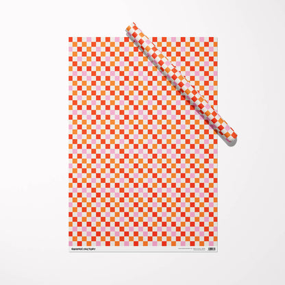 Pink/Orange Checkered Gift Wrap Wrapping Paper