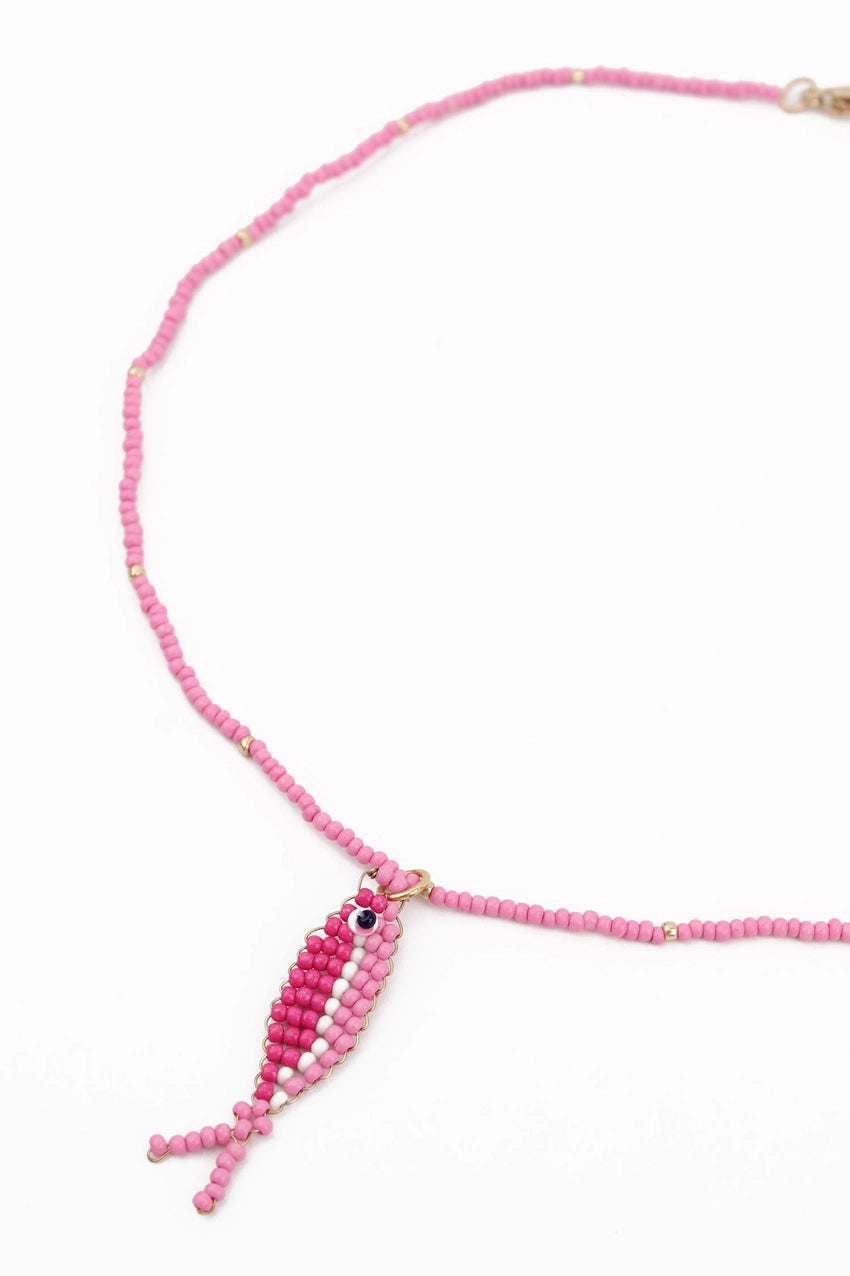 Pink Beaded Fish Necklace