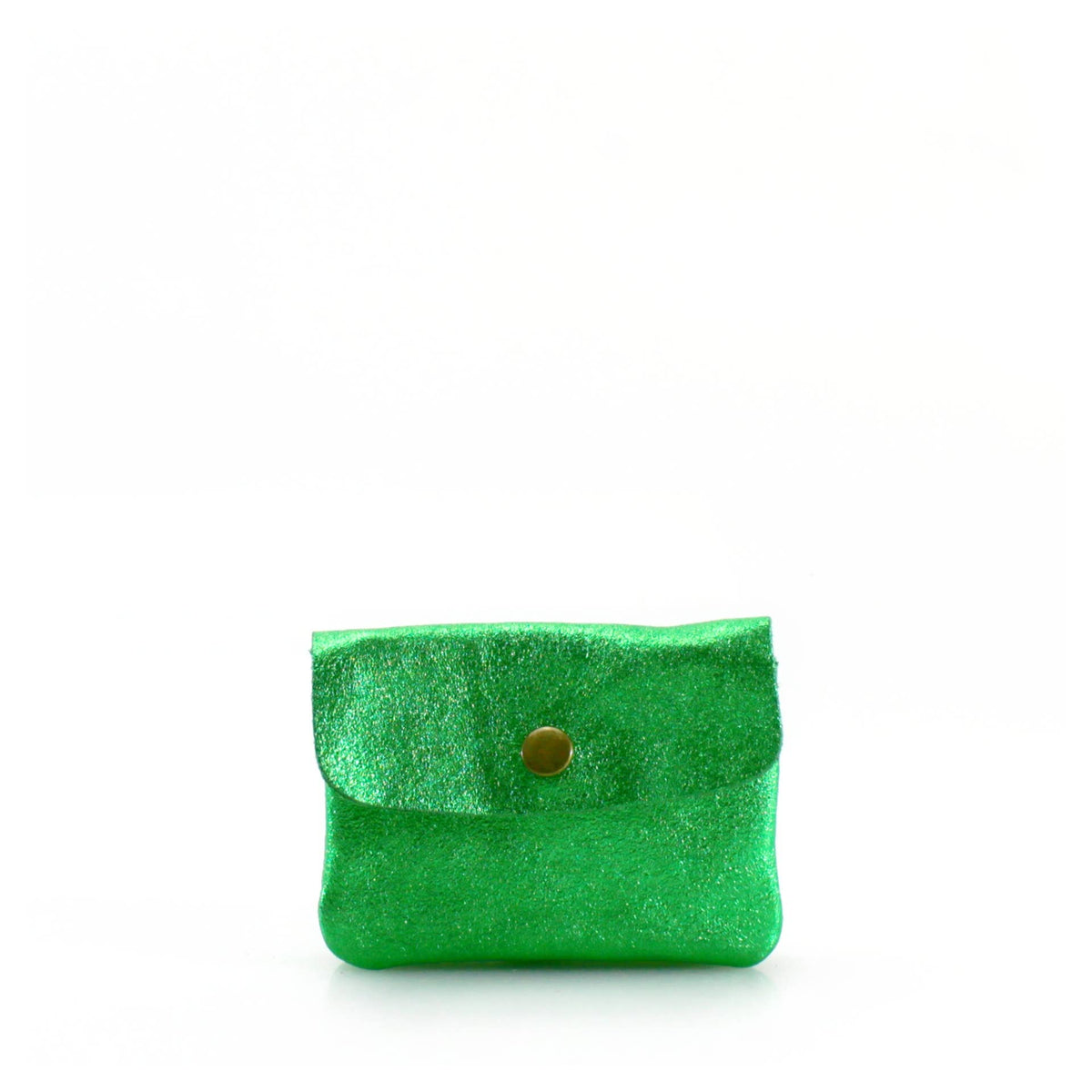 Italian Leather Coin Purse Green Metallic