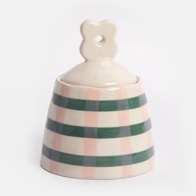 Caroline Gardner Pink Teal Check Jar