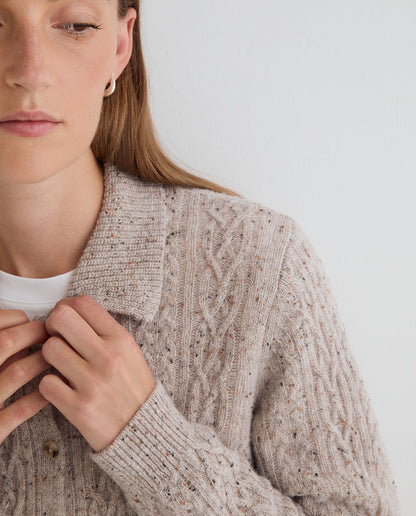 Soft Ecru Cardigan With Collar