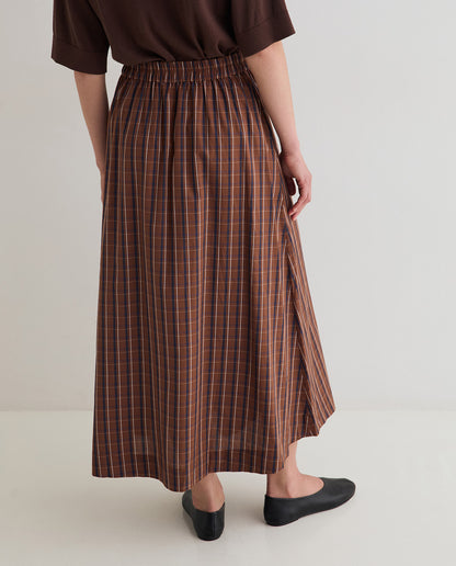 Brown & Navy Check Cotton Poplin Skirt