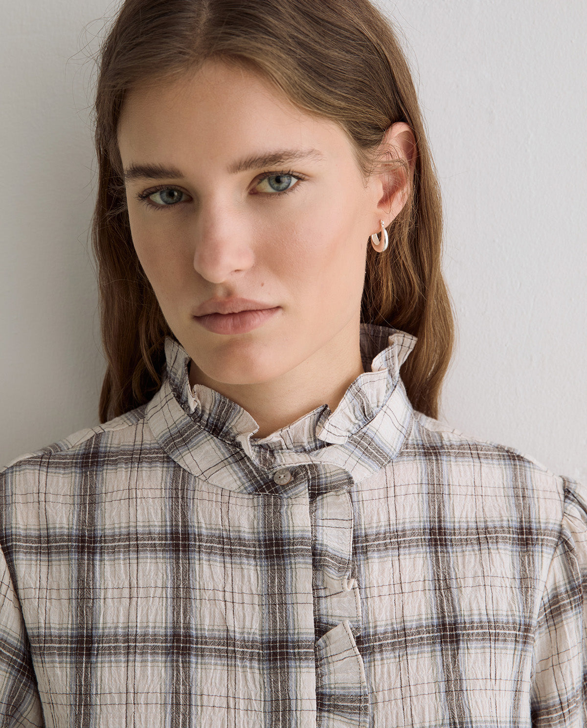 Ecru Cotton Check Blouse