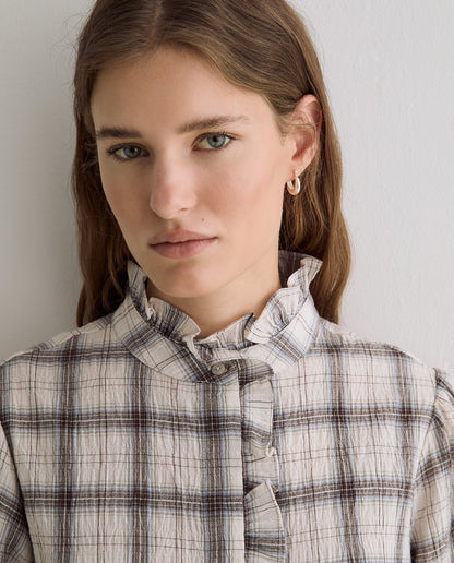 Ecru Cotton Check Blouse