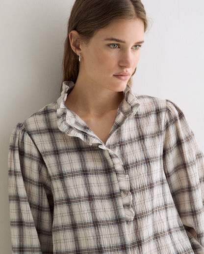 Ecru Cotton Check Blouse