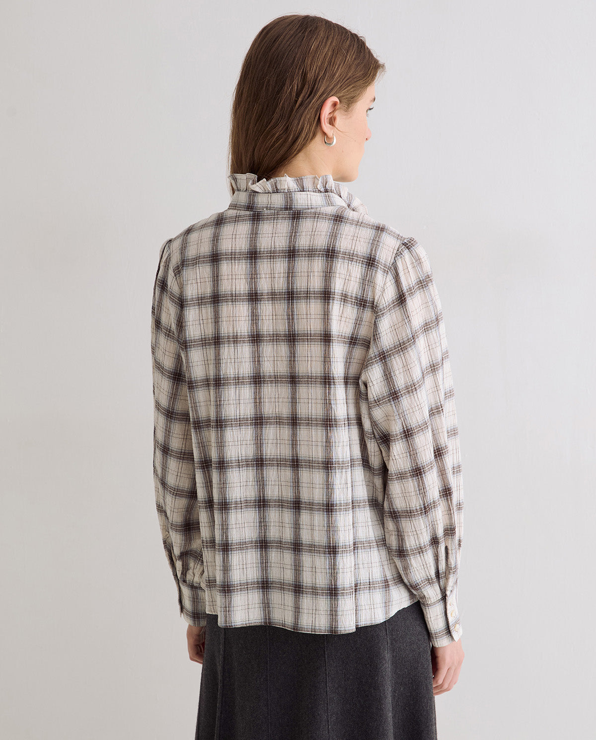 Ecru Cotton Check Blouse