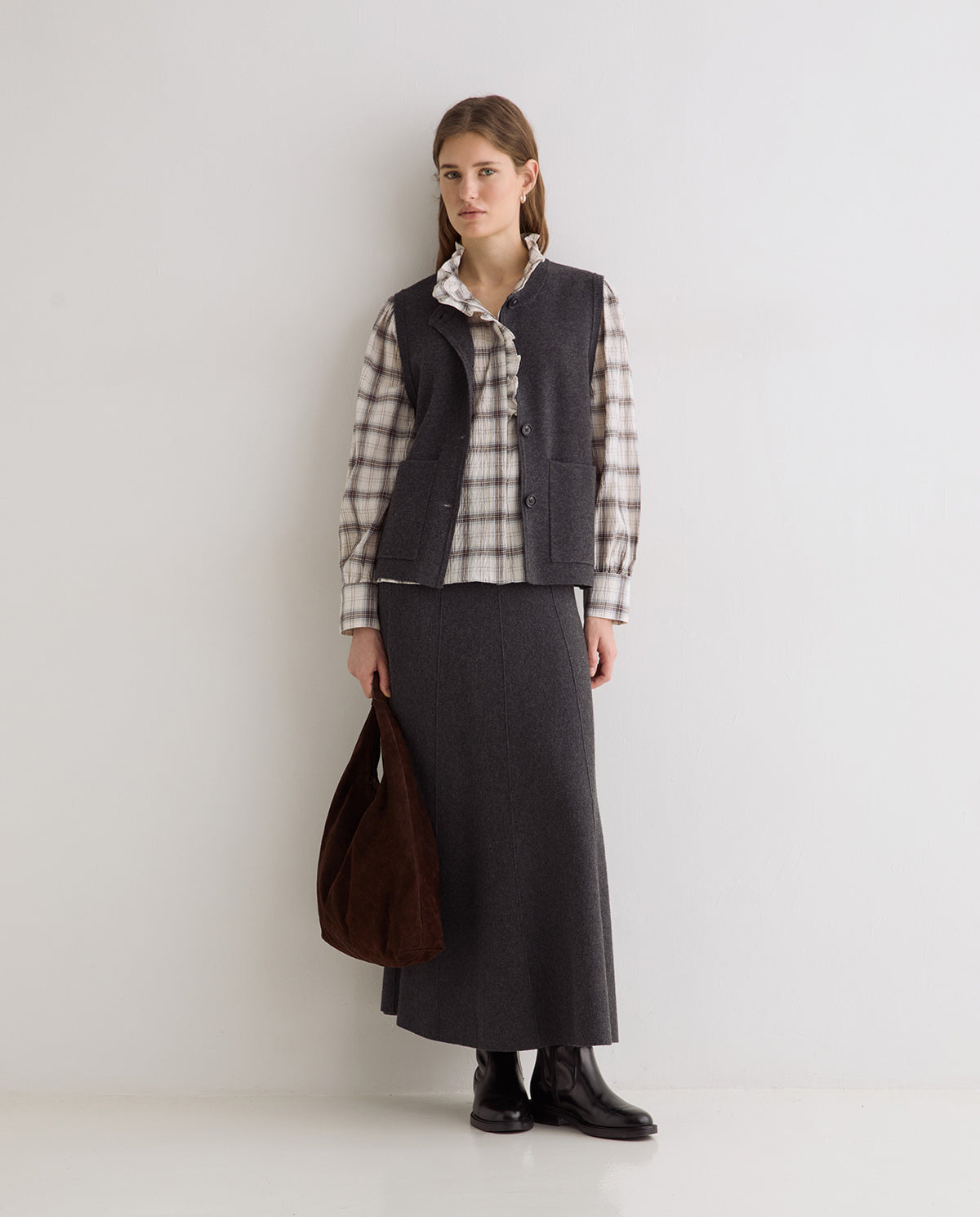 Ecru Cotton Check Blouse