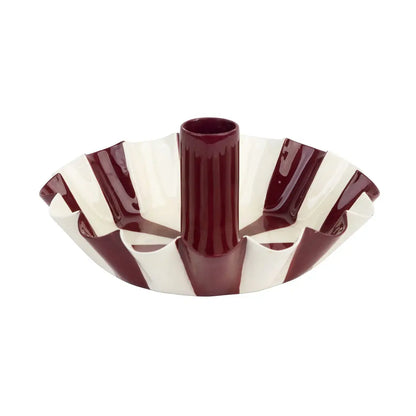Cream and Burgundy Striped Candle Holder