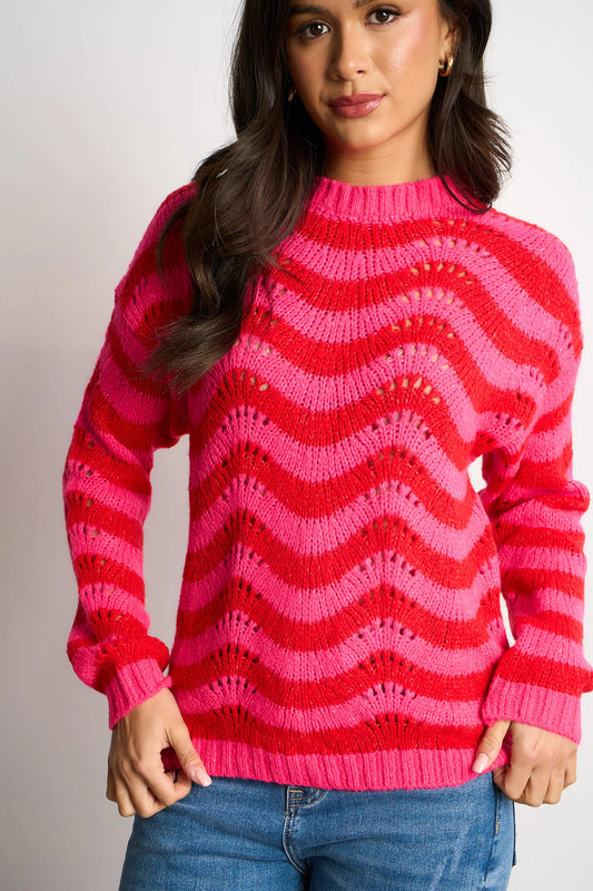 Pink & Red Wave Stripe Jumper
