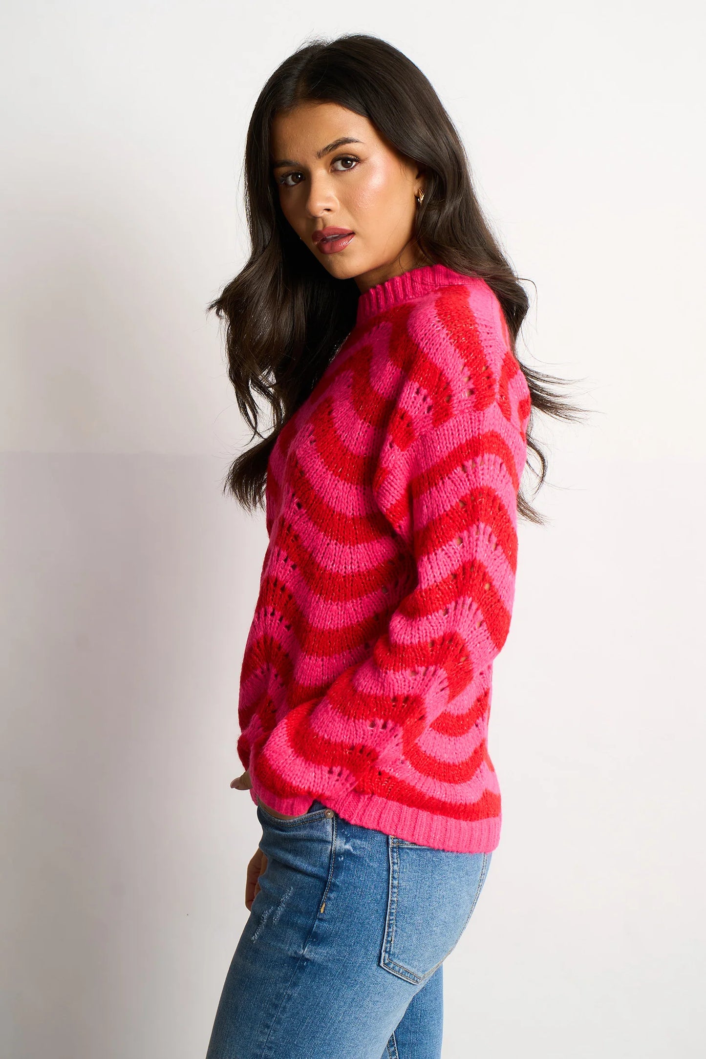 Pink & Red Wave Stripe Jumper