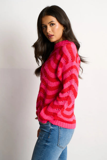 Pink & Red Wave Stripe Jumper