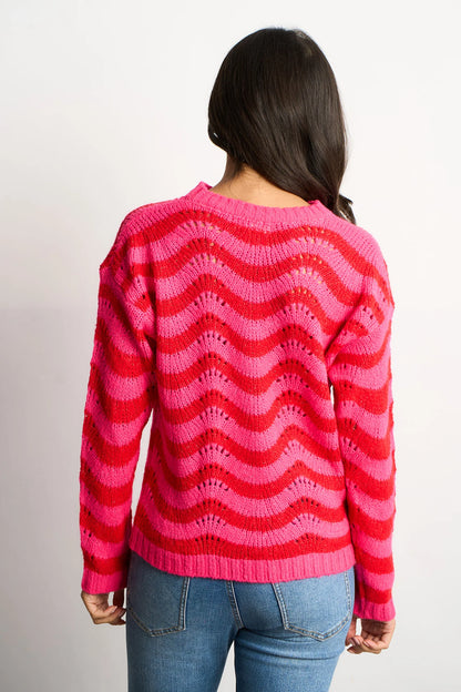 Pink & Red Wave Stripe Jumper