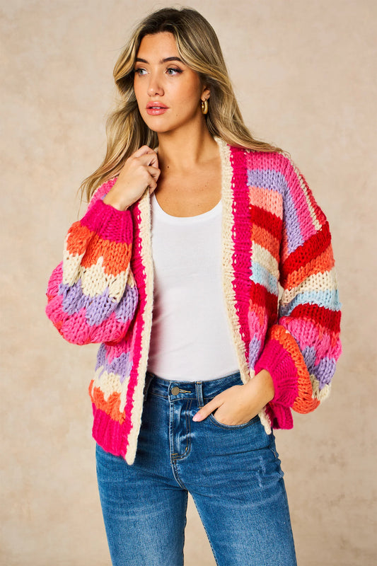Hand Knitted Cardigan - Red/Pink