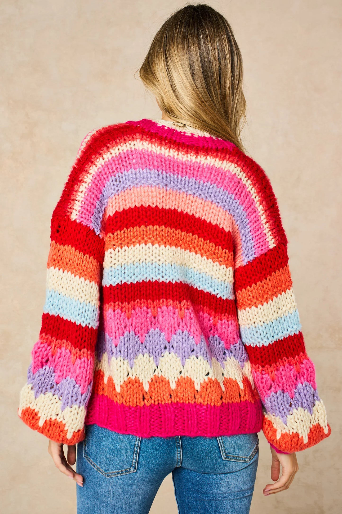 Hand Knitted Cardigan - Red/Pink