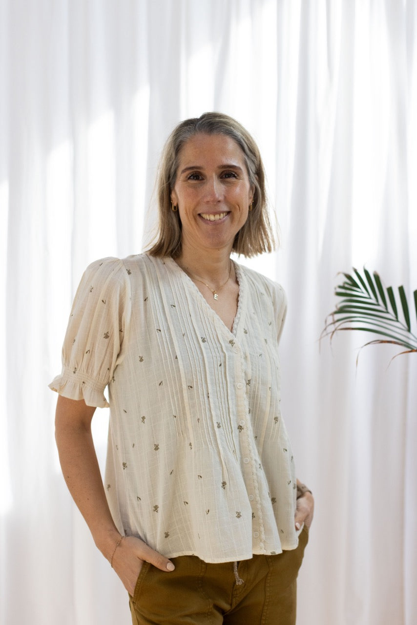 Lace Trim Blouse with Flower Detail