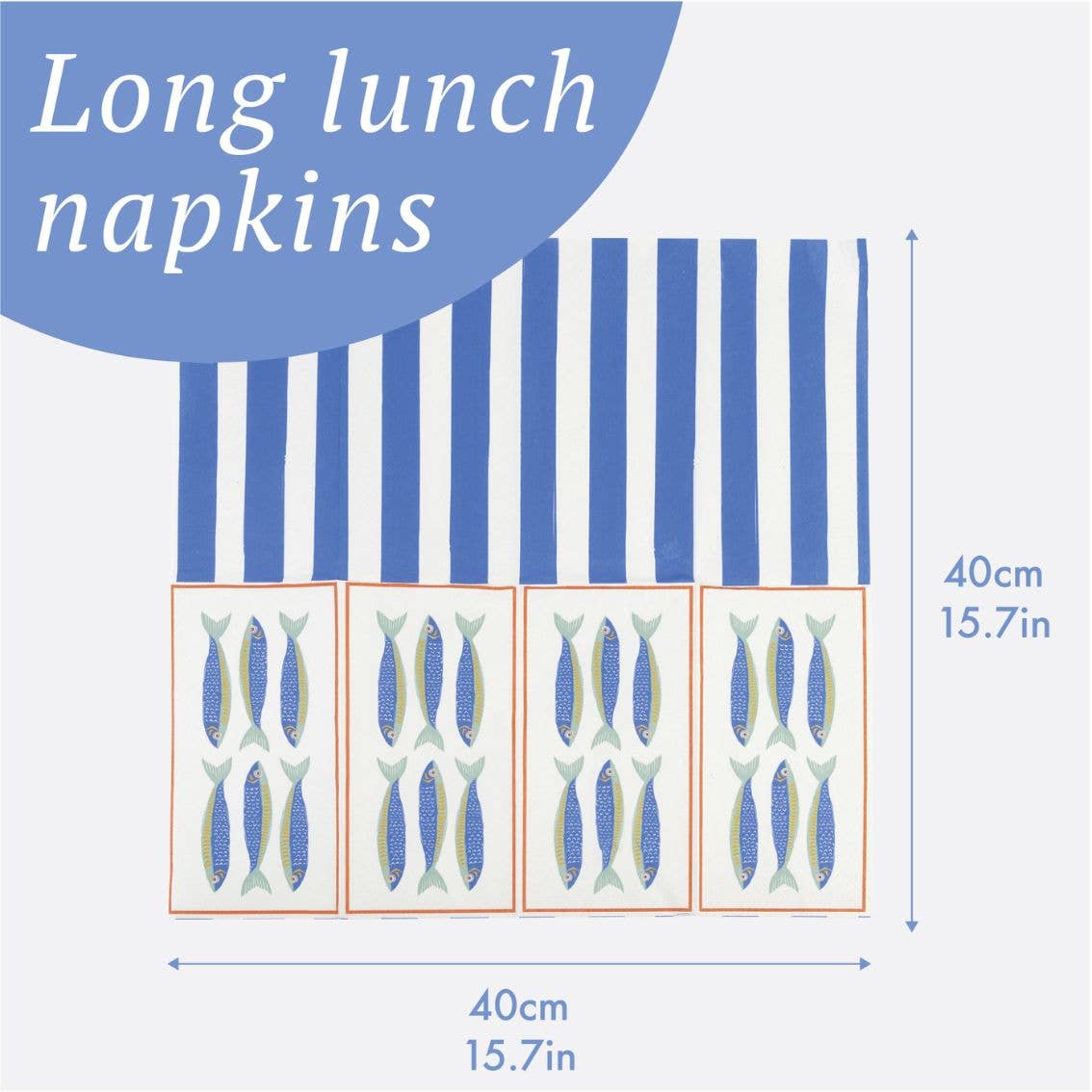 Sardine Fish Long Lunch Paper Napkins - 16 Pack | Summer Dinner Napkins |