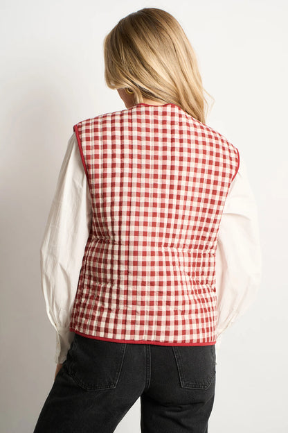 Tabby Quilted Reversible Gilet - Red/Cream Gingham